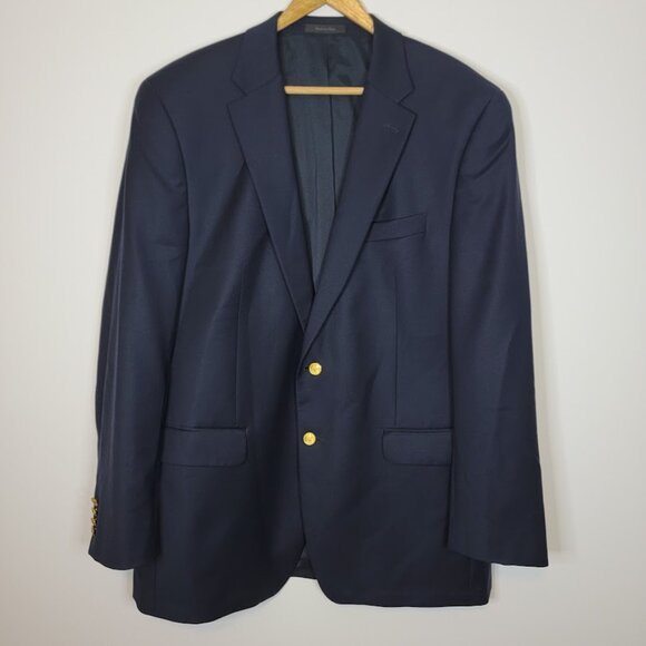 Lauren Ralph Lauren Mens 100% Wool Navy Blue Gold Button Suit Jacket Blazer 44L - Picture 1 of 14